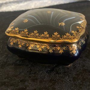 Limoges Porcelain Artistique Fontanille & Marraud Cobalt Blue Trinket Box